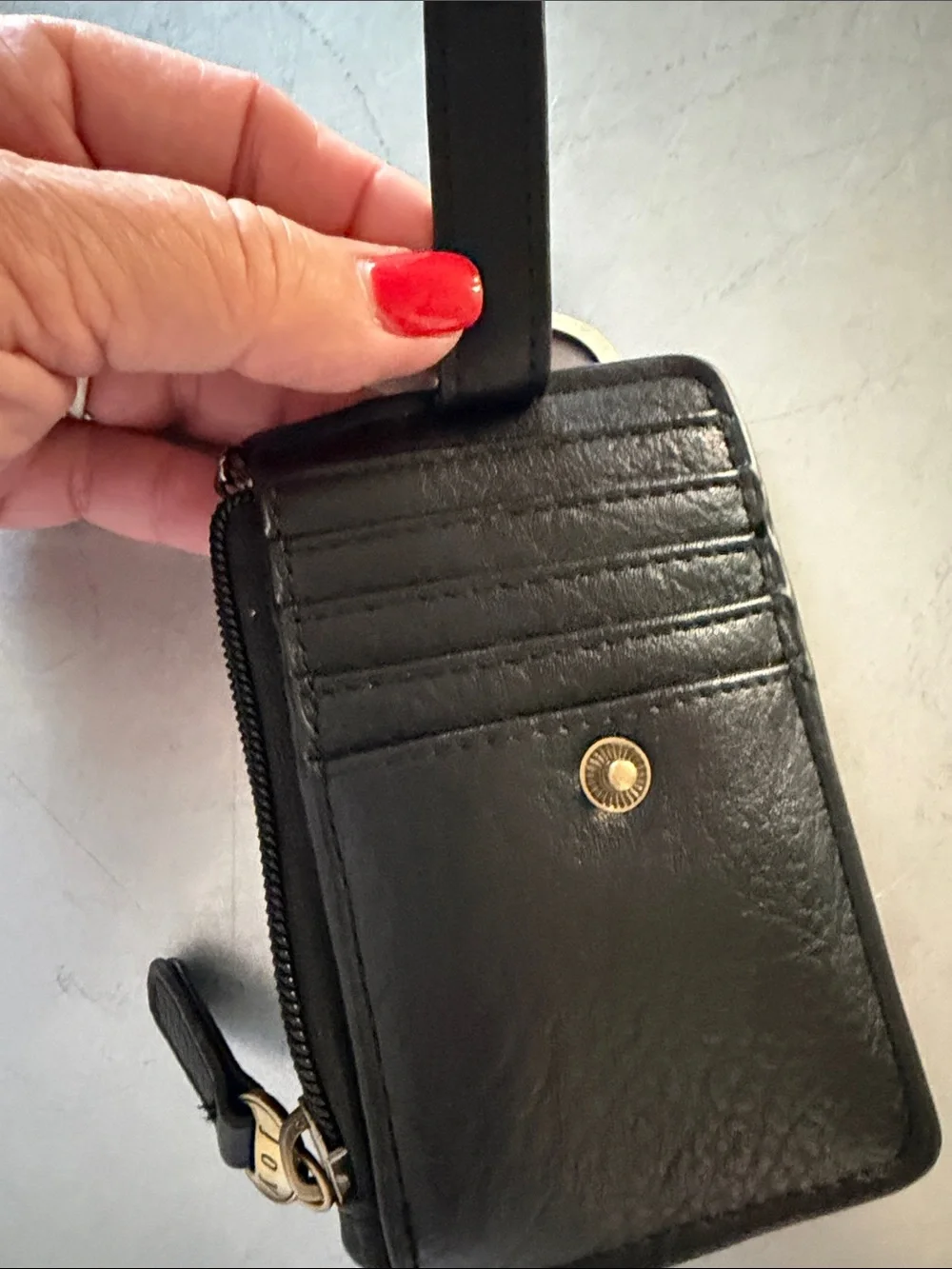 JOY- Black Leather Card Holder Keychain